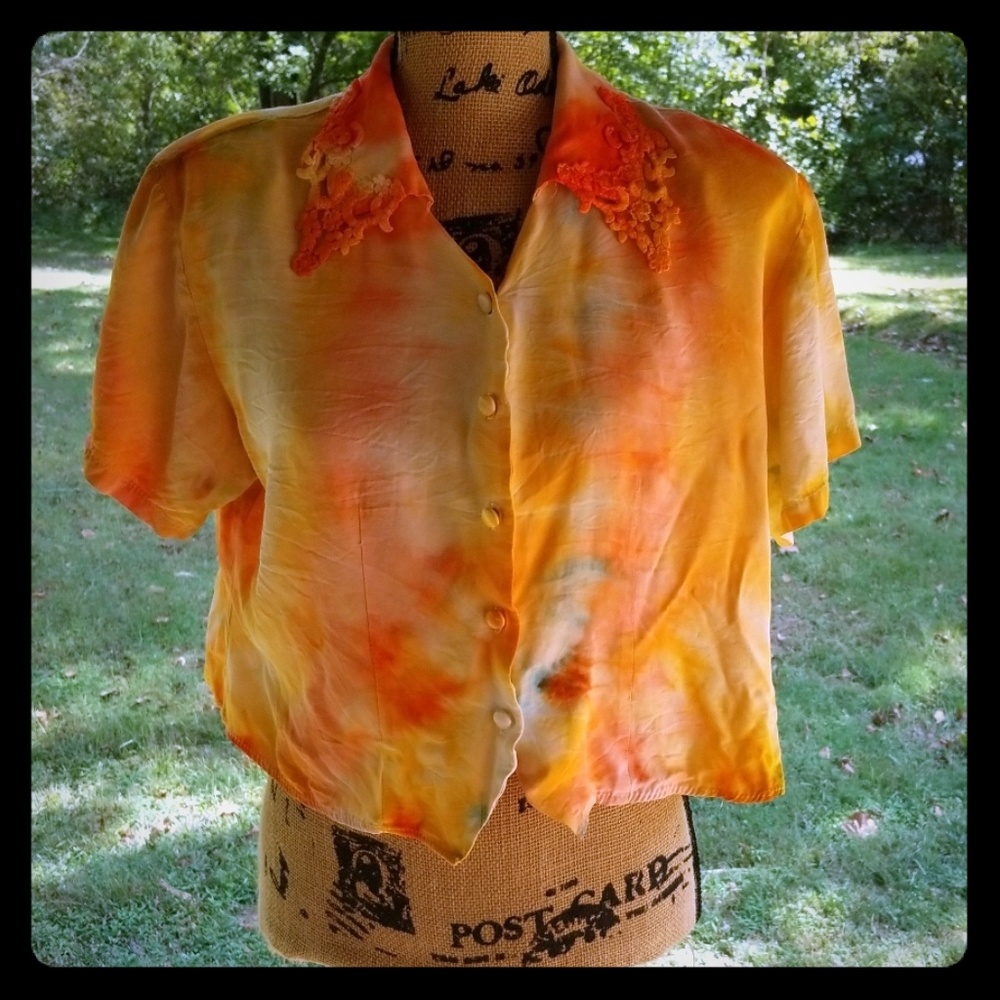 Vintage 1980s ice tie dye crop top button up shirt